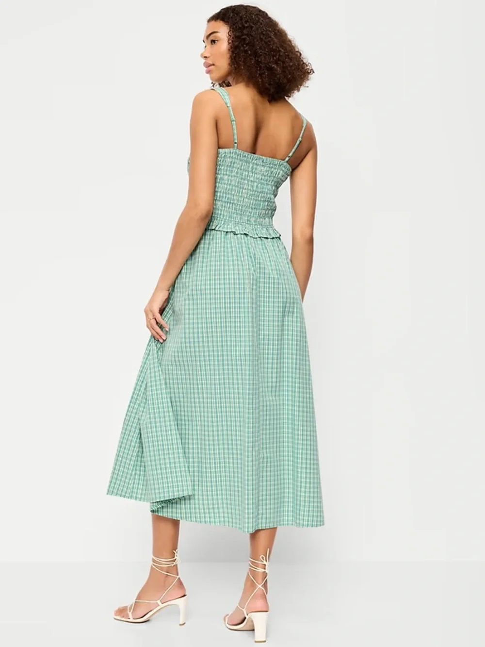 NWT! Old Navy Green Plaid Fit & Flare Smocked-Bodice Midi Dress - XL 🪙 - Picture 2 of 6